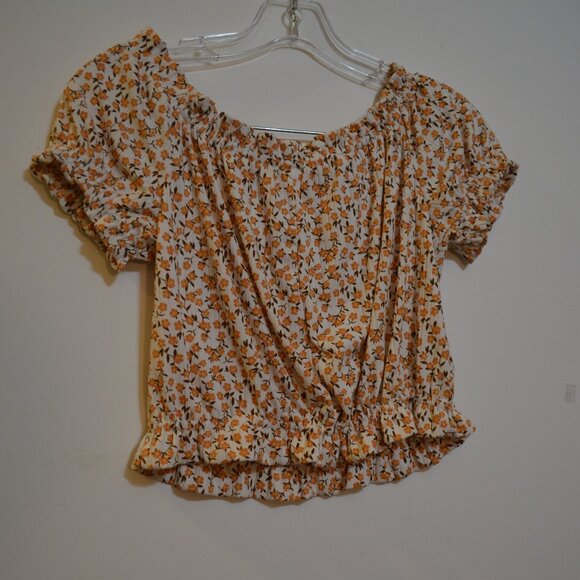 Heart and Arrow Peasant Style Blouse Short Ruffles White-Brown Floral Girls 14 - Picture 5 of 7